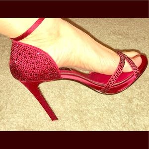 WHBM - Red Rhinestone, Open Toe, Ankle Strap Heels